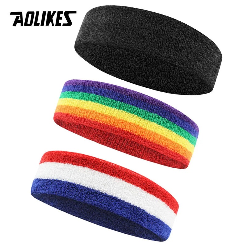 AOLIKES 3PCS Sweatbands Sports Headband – Moisture Wicking Athletic Cotton Terry Cloth Sweatband for Tennis, Basketball, Running
