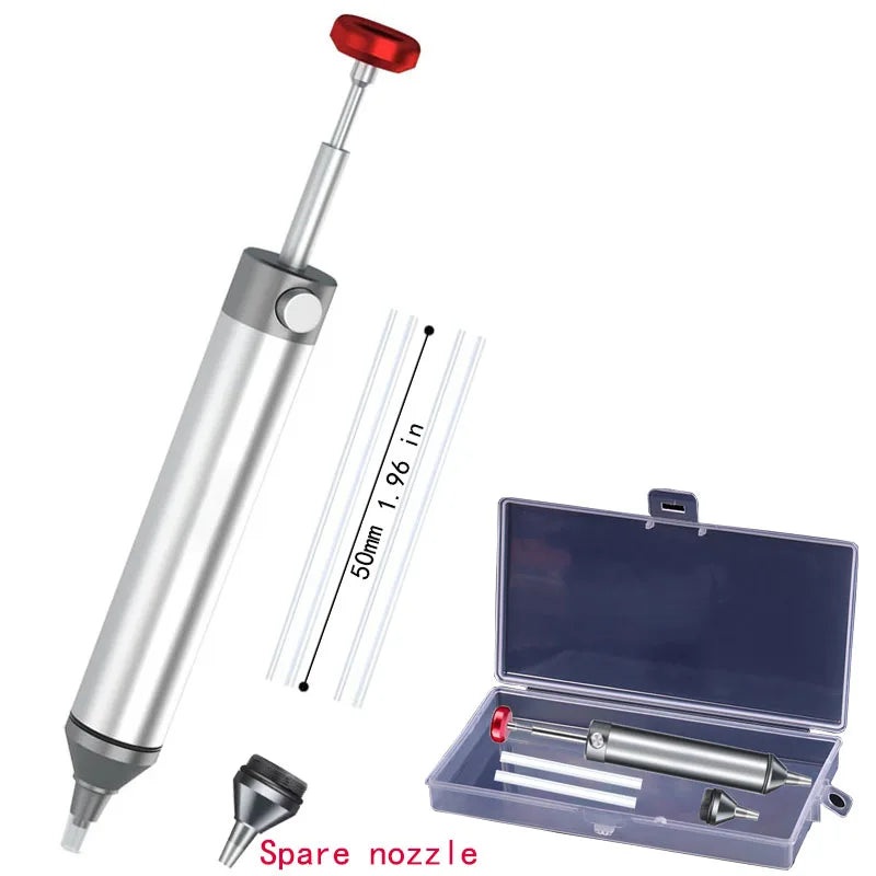 Solder Sucker Non-Clog Desoldering Pump for Removing Solder with Replaceable Heat-Resistant Silicone Tip and Spare Metal Tip