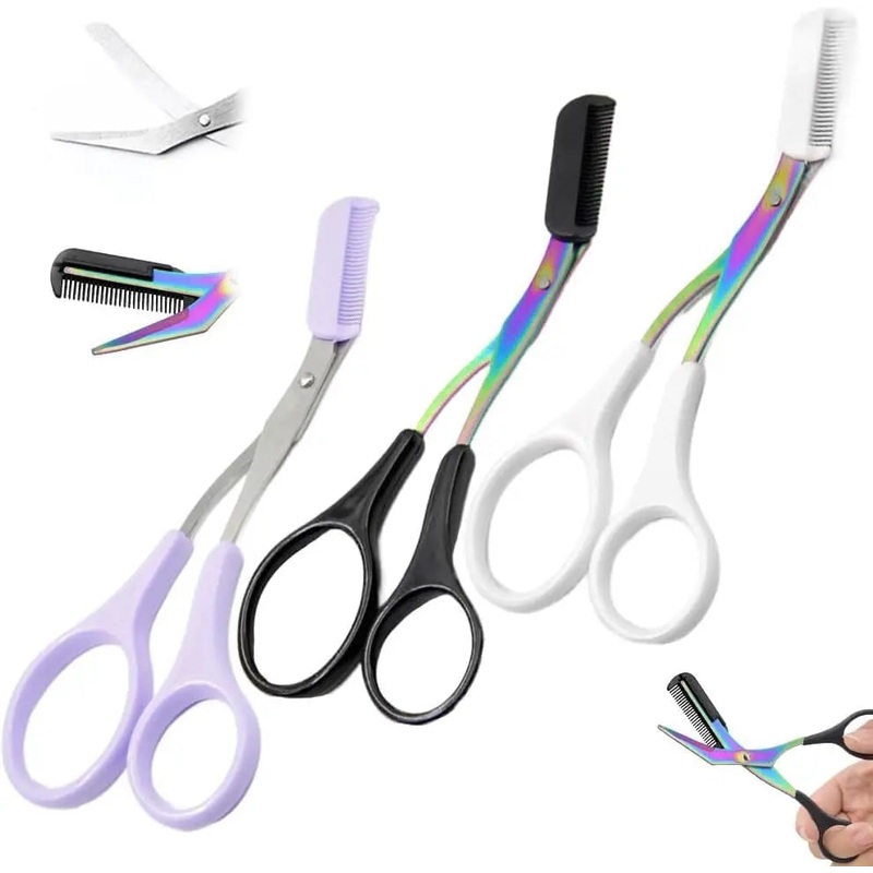 1PCS Eyebrow Trimmer Scissor,2024 New Stainless Steel Eyebrow Scissors with Comb,Portable Non Slip Professional Eyebrow Trimmer