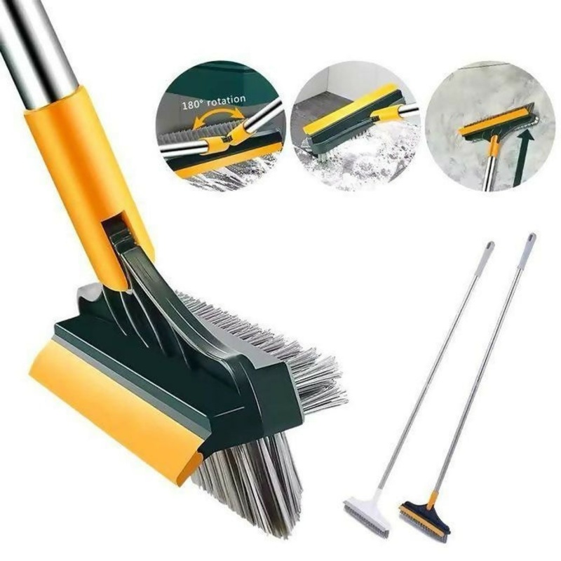 3 in 1 Magic Brush Floor Scrub Brush Broom Brush Long Handle Household Cleaning Brush Stainless Steel BathroomCleaningHome