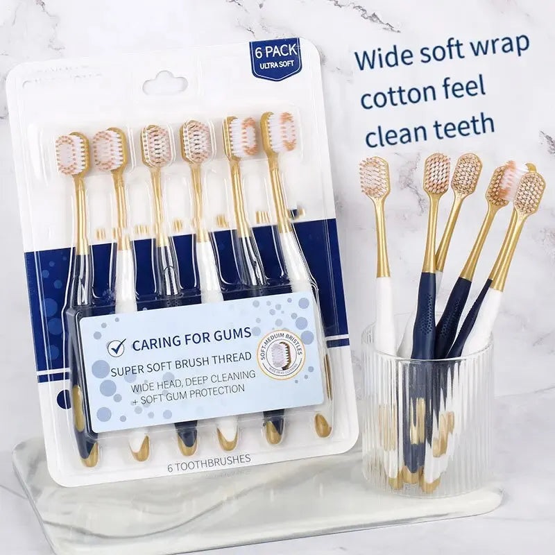 6pcs Toothbrush Adult Household Wide Head Thick Soft Silk Couple Thin And Soft Hair Toothbrush