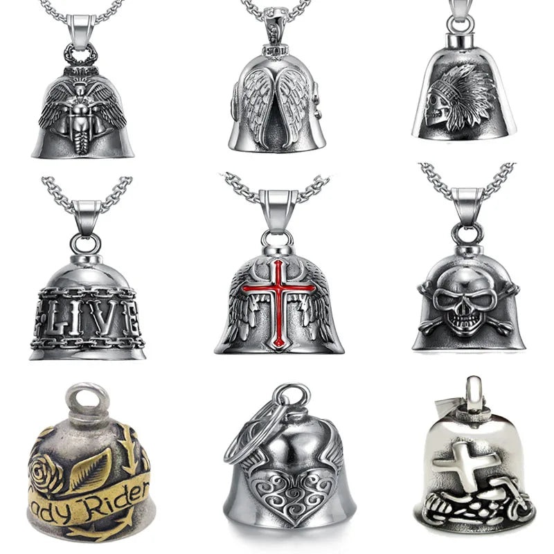 Biker Motorcycle Bell Necklace Charm Men’s Trend Jewelry Lucky Bell Pendant with Stainless Steel Chain