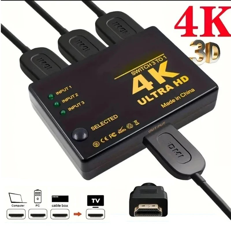 HDMI-compatible Switch 4K Switcher 3 in 1 out HD 1080P Video Cable Splitter 1×3 Hub Adapter Converter for PS4/3 TV Box HDTV PC