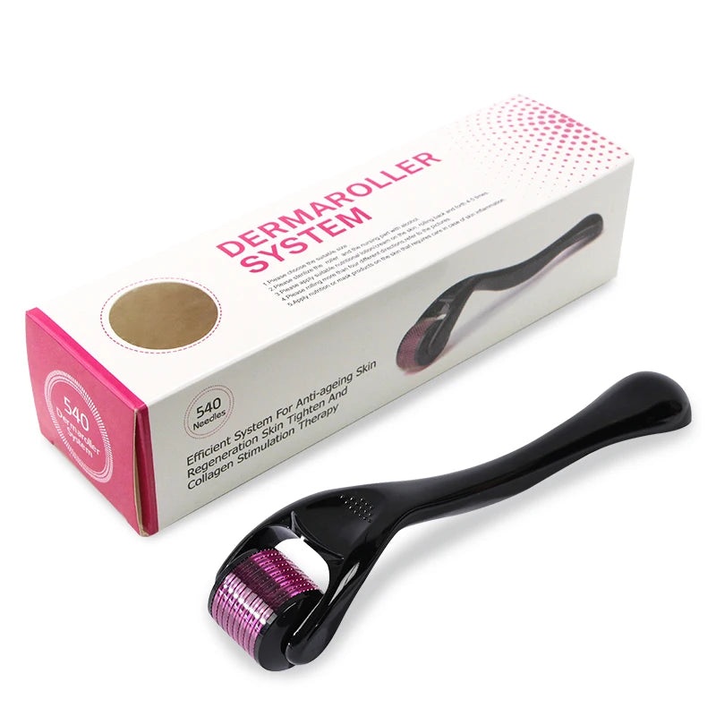Purple Black Derma Roller 540 Stainless Steel Black Microneedling Roller Facial Skin Care Home Use for Face Beauty Massage Tools