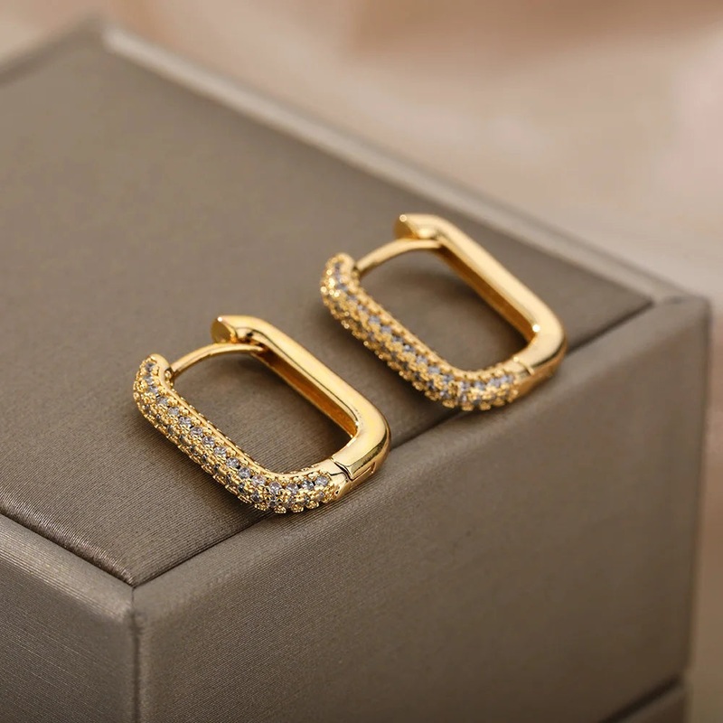 Square Circle Hoop Earrings For Women Luxury Stainless Steel Earrings rending Wedding Jewelry  aretes mujer