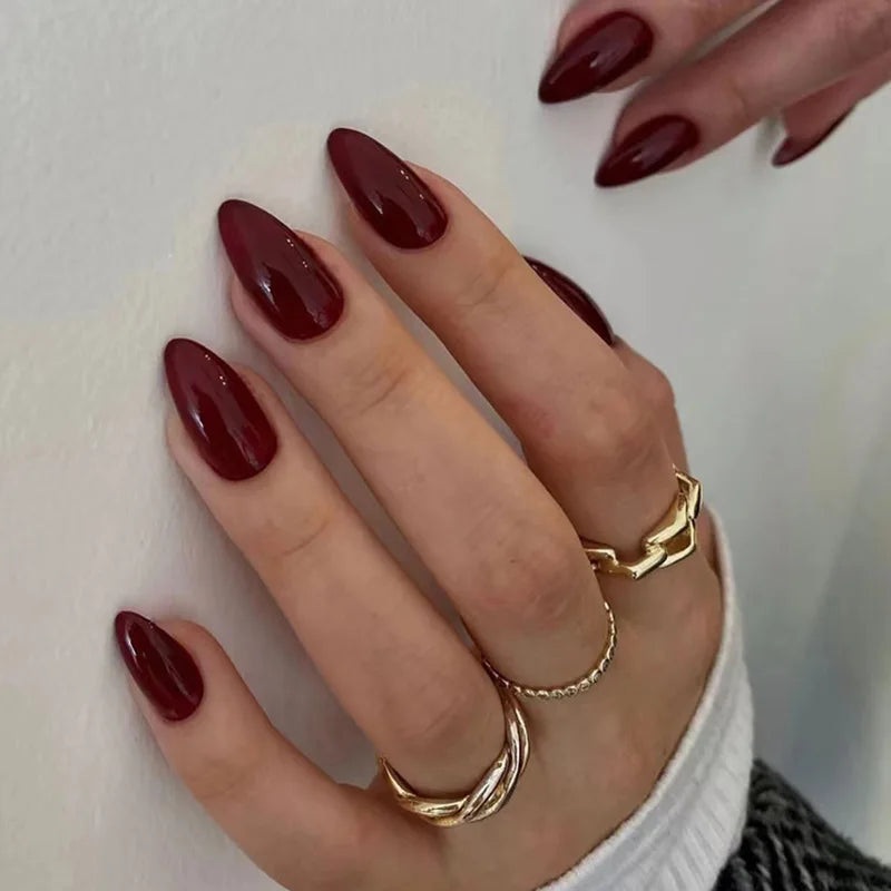 24 Almond Shaped Short Fake Nails+1 Nail File+1 Jelly Gel