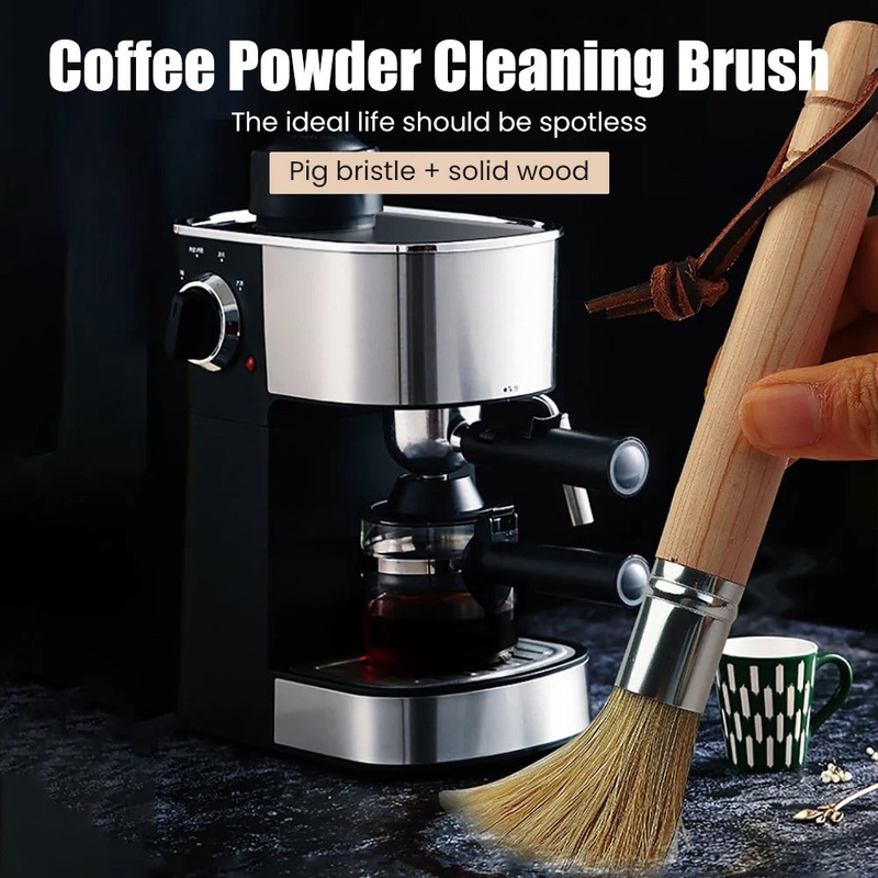 Bean Grinder Coffee Powder Cleaning Brush Ebony Beech Coffee Bar Pig Bristle Brush Cleaning Brush Strap Strap