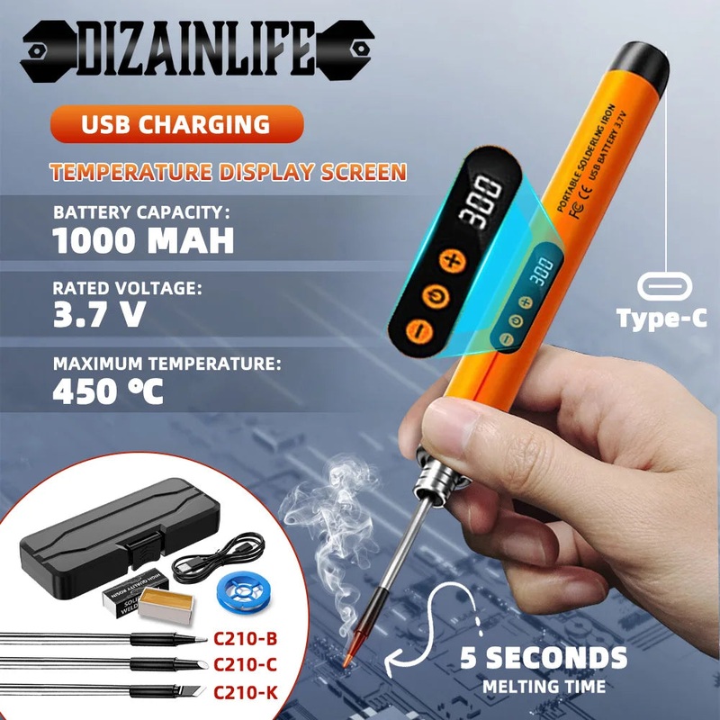 1000mAh USB LED Digital Electric Soldering Iron Kit Mini Cordless Adjustable Temperature 300-450 Smart Welding Solder Tool