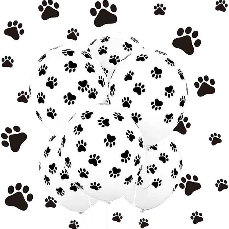 20pcs Dog Party Supplies 12 Latex Balloons Dog Birthday Kids Baby Shower Balloon Decoration Toys Black White Dog Paw Print