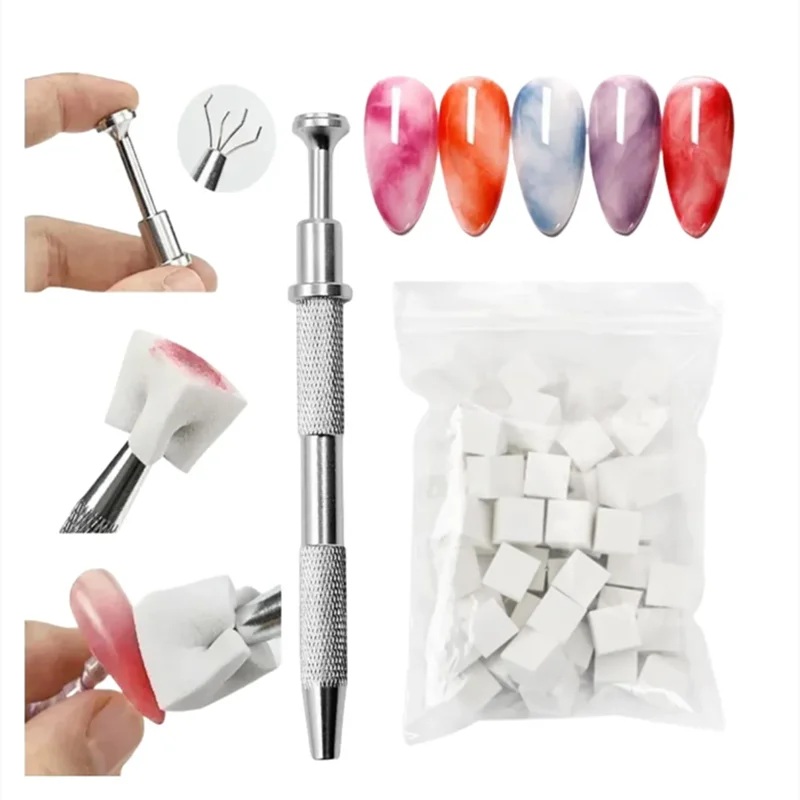 50pcs Ombre Sponge for Nails, Soft Gradient Nail Sponge with Grabbing Pen Ombre Nail Brush French Tip Tool Manicure Design Acces