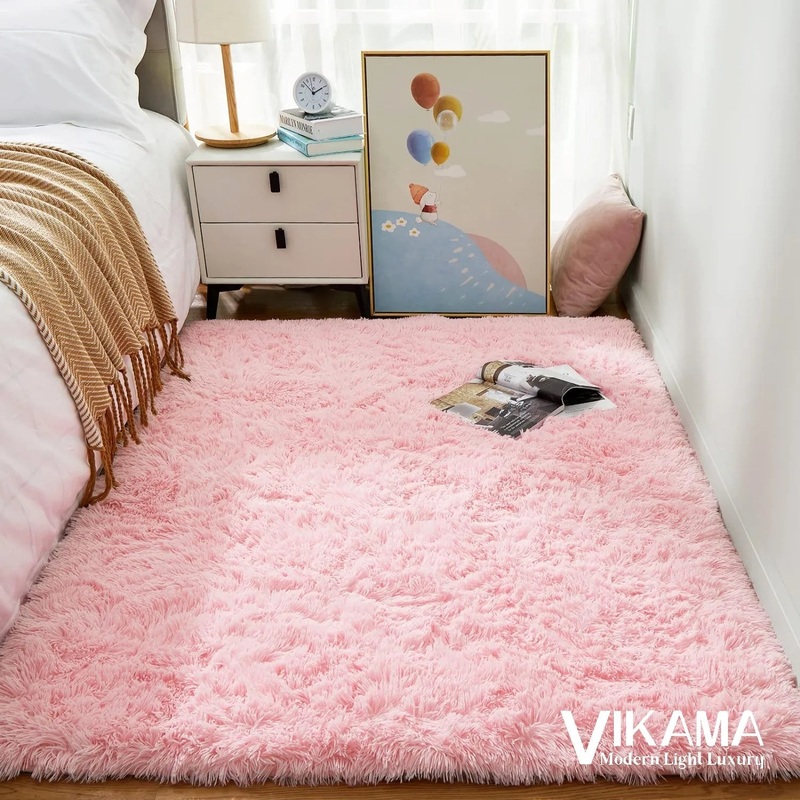 VIKAMA Girl Bedroom Bedside Light Luxury Carpet Living Room Warm Plush Children’s Room Soft Easy Care Large Area Floor Mat