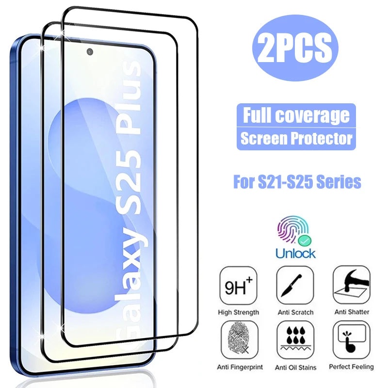 2PCS Fingerprint Unlock Tempered Glass For Samsung Galaxy S25 S24 Ultra S23 S22 Plus S21FE S23Fe S24Fe Screen Protector Glass