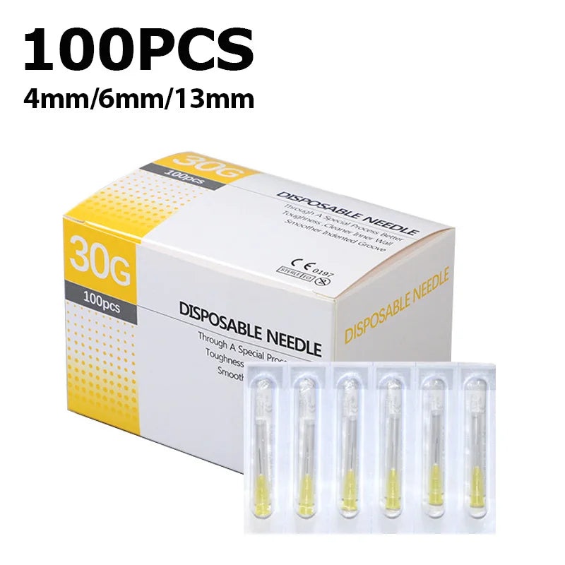 100PCS 30G Painless Needle 4/6/13mm Beauty Ultrafine Piercing Transparent Syringe Injection Glue Clear Tip Cap Pharmaceutical