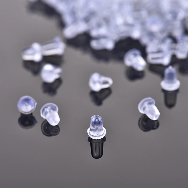 100pcs/lot Clear Soft Silicone Rubber Earring Backs Safety Bullet Stopper Rubber Jewelry Accessories DIY Parts Ear Plugging