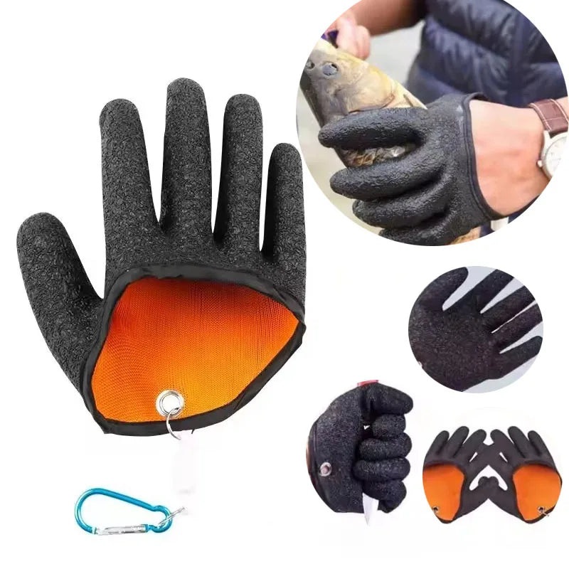 1PC Fishing Anti Slip Gloves Magnetic Buckle Pendant Hand Guard to Prevent Stabbing Fishing Protective Gear Waterproof Gloves