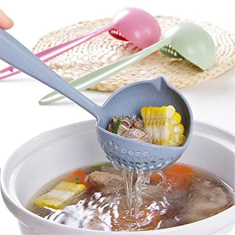 2 In 1 Creative Wheat Straw Soup Spoon Long Handle Lovely Porridge Spoons With Filter Dinnerware Kitchen Colander Tools