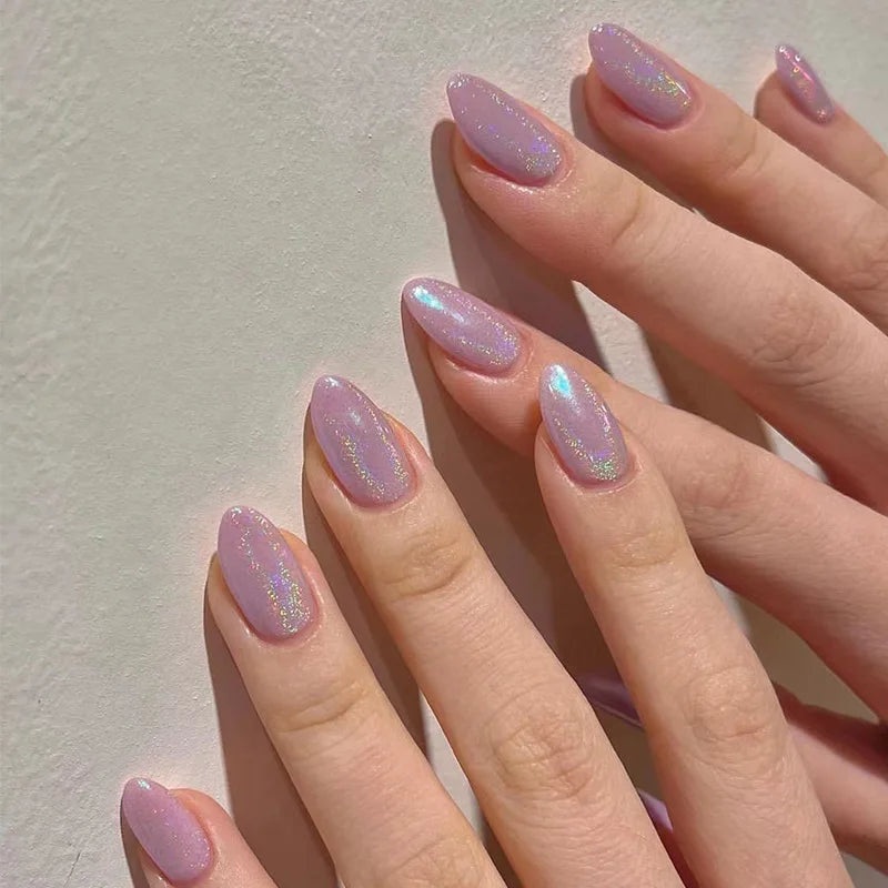 24 PCs Long French Minimalist Glitter Nails with 1 Jelly Gel and 1 Nail File