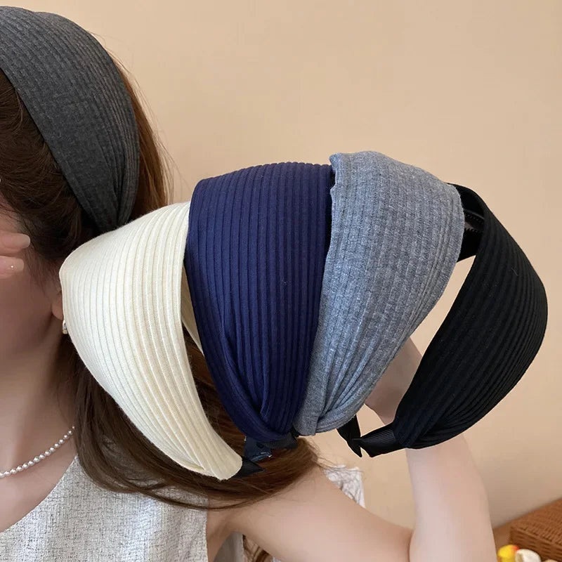 Kintting Solid Color Wide Edge Striped Nonslip Arc Acrylic Headbands for Women French Temperament Atmosphere Hair Accessories