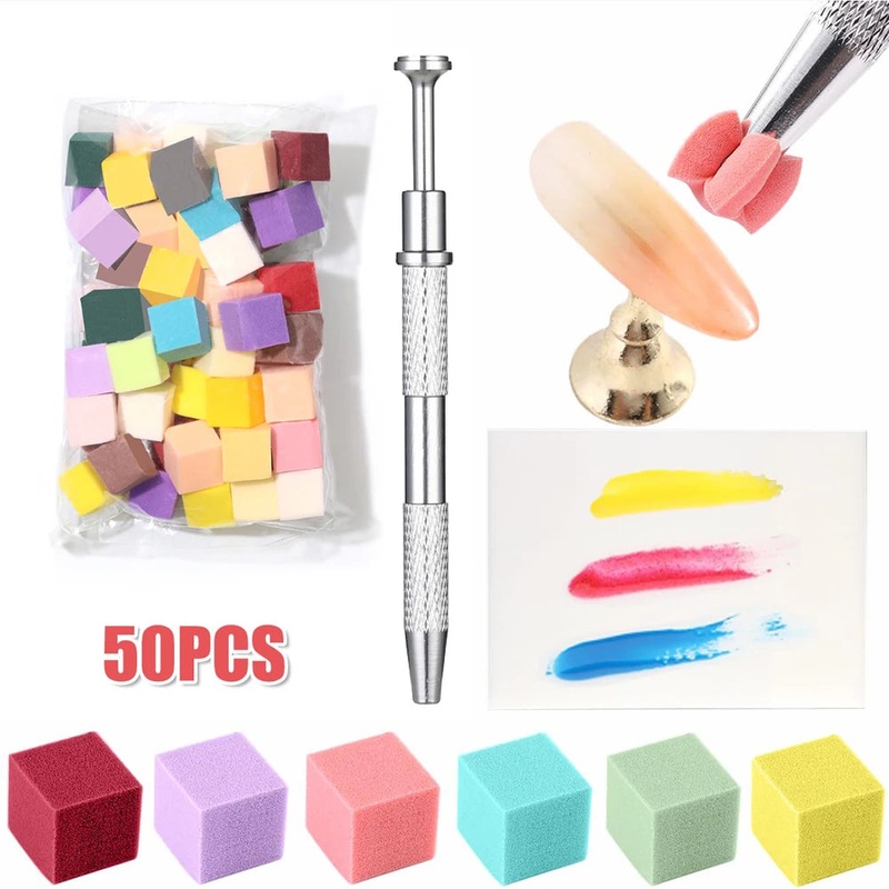 YIKOOLIN 50Pcs Soft Nail Sponges Nail Art Sponges With Grabbing Pen Nail Brush Manicure Nail Art Tools Professional Accessories