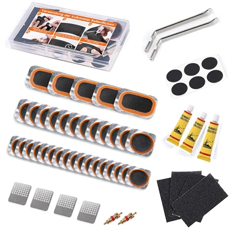 Bike Tire Tyre Tube Repair Kit Cycling Flat Tire Repair Rubber Patch Glue Lever Cycling No Glue Bicycle Inner Tube Puncture Tool
