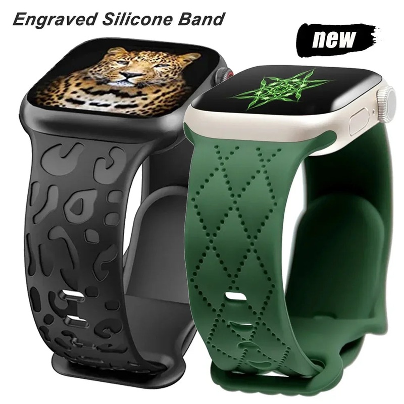 Engraved Silicone strap For Apple Watch Band 42mm 44mm 45mm 41mm 49mm 40mm bracelet correa iwatch Series 8 9 SE 7 6 5 4 3 Ultra