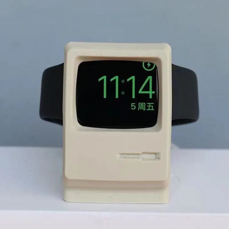 Silicone Charger Stand For Apple Watch 7 6 5 4 IWatch 3 2 1 Charging Dock Holder Retro Computer Pattern Keeper Bracket Base
