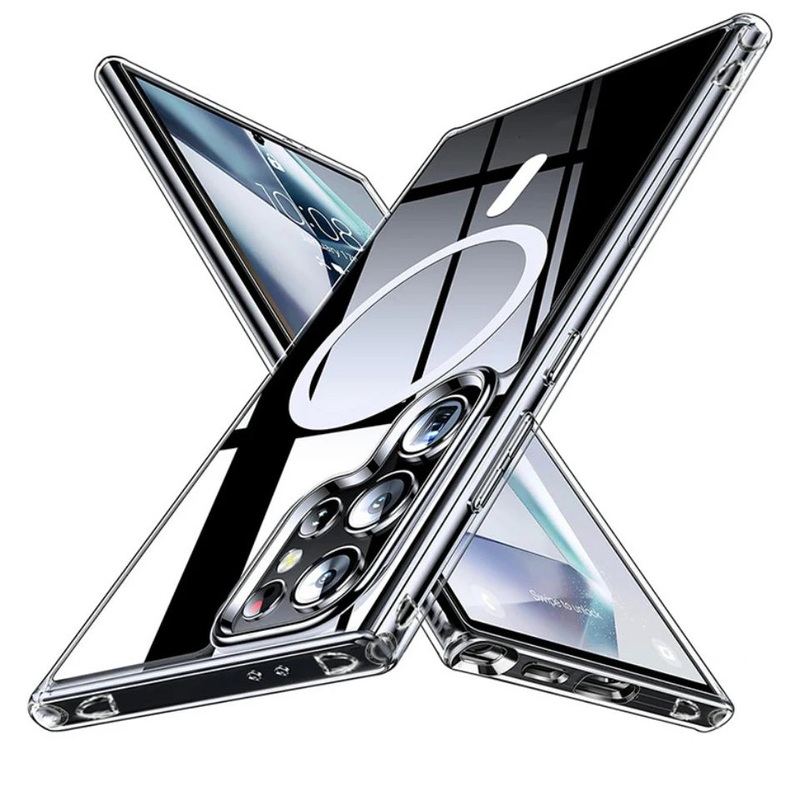 TPU For MagSafe Magnetic Wireless Charging Transparent Case For Samsung Galaxy S24 S23 S22 Ultra Plus Shockproof Silicone Cover