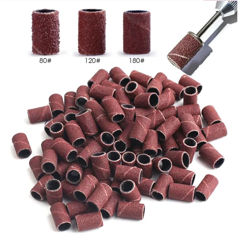 100/50pc Sanding Cap Bands For Electric Manicure Machine 180/120/80 Grit Nail Drill Grinding Bit Files Pedicure Tool Set BEND261