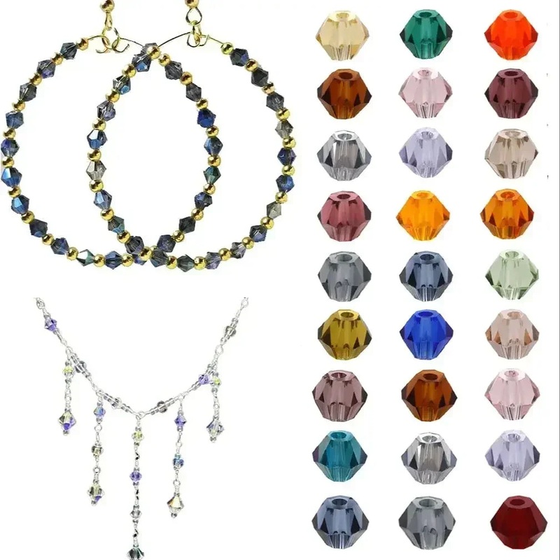 100PCS 4mm Glass Beads Bicone Shaped Beads Faceted Crystal Beads for Jewelry Making DIY Bracelet Nacklace Earrings Beading