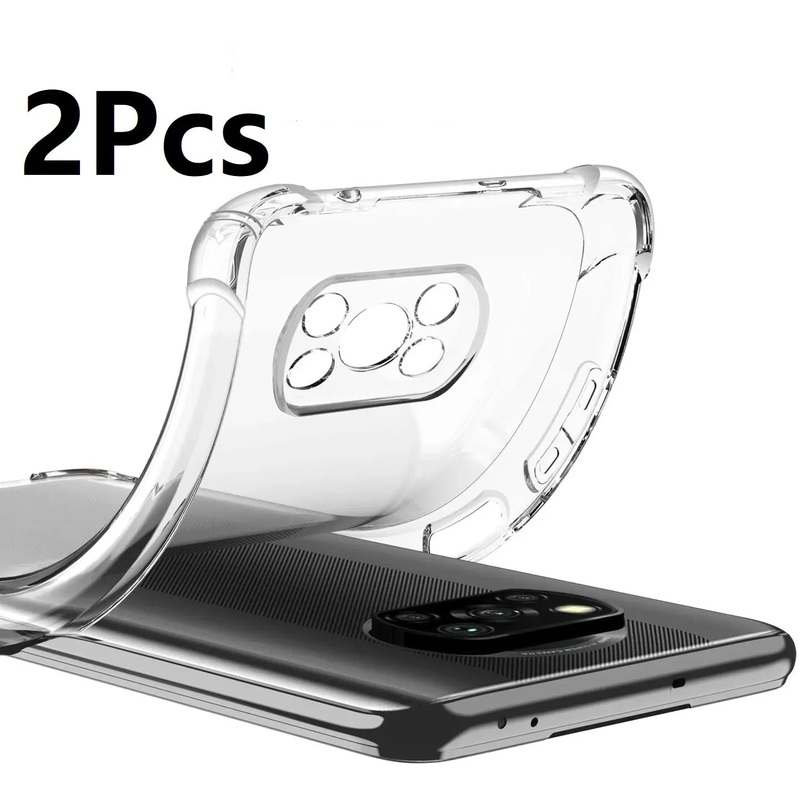 2Pcs Clear Shockproof Case For Xiaomi Poco X3 NFC Pro Soft Silicone Shell