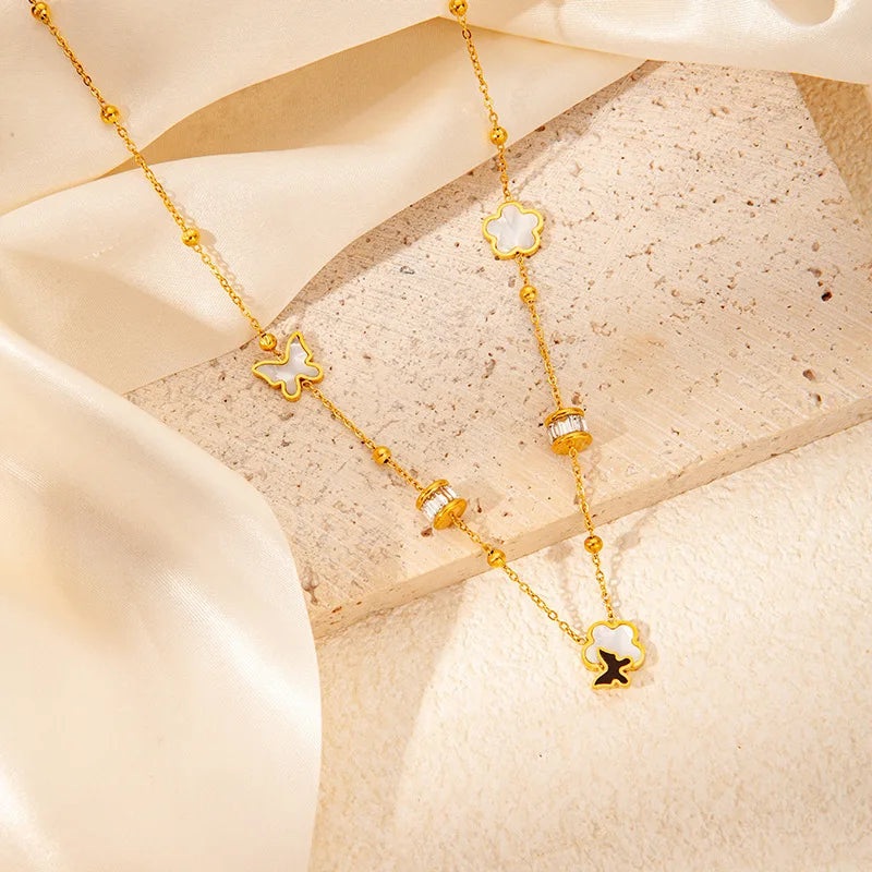 316L Stainless Steel Butterfly Flower Pendant Necklace For Women New Fashion Girls Choker Clavicle Chain Jewelry Gifts