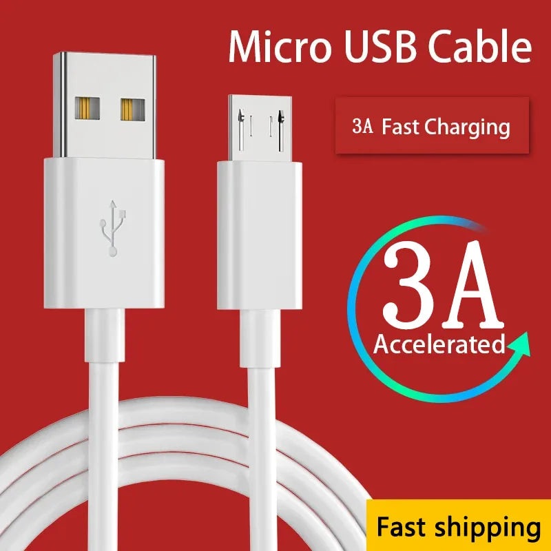 3A Fast Charging Micro USB Cable for Huawei Samsung Xiaomi Redmi Android V8 Charging Port Phone Charger Charging Cord