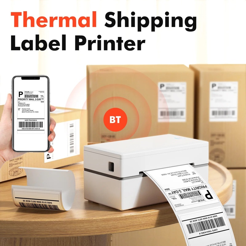 D100 thermal label printer, desktop label printer, wireless compatible with mobile phones and computers, suitable for shipping