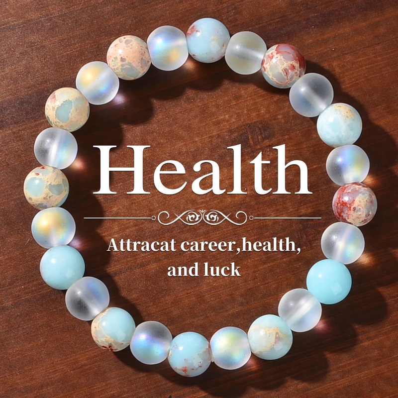 1 Piece Aura Quartz and Ocean Sediment Beaded Bracelet – Unisex – Homeopathic Crystal Jewelry – Brings Abundance – Prosperity