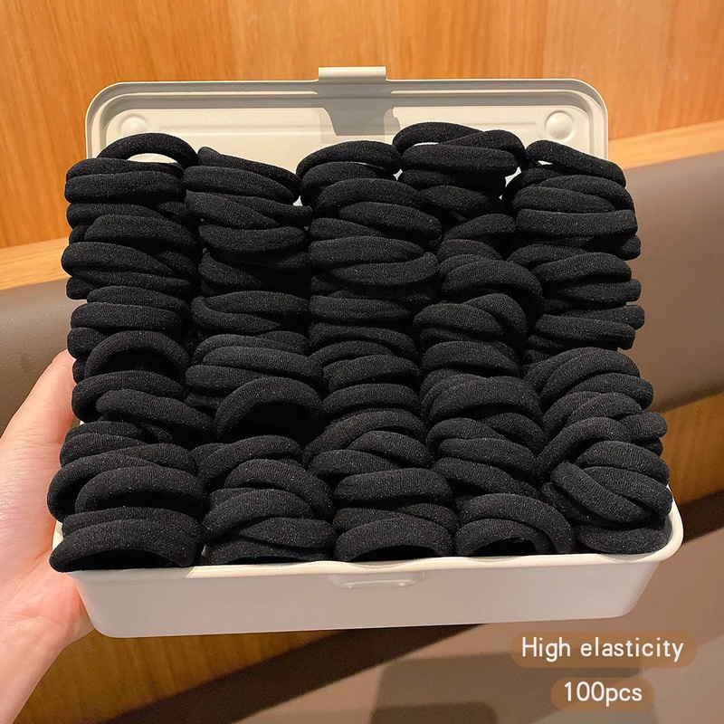 100 elastic and durable black rubber band basic hair accessories suitable for daily use (box is a shooting prop)