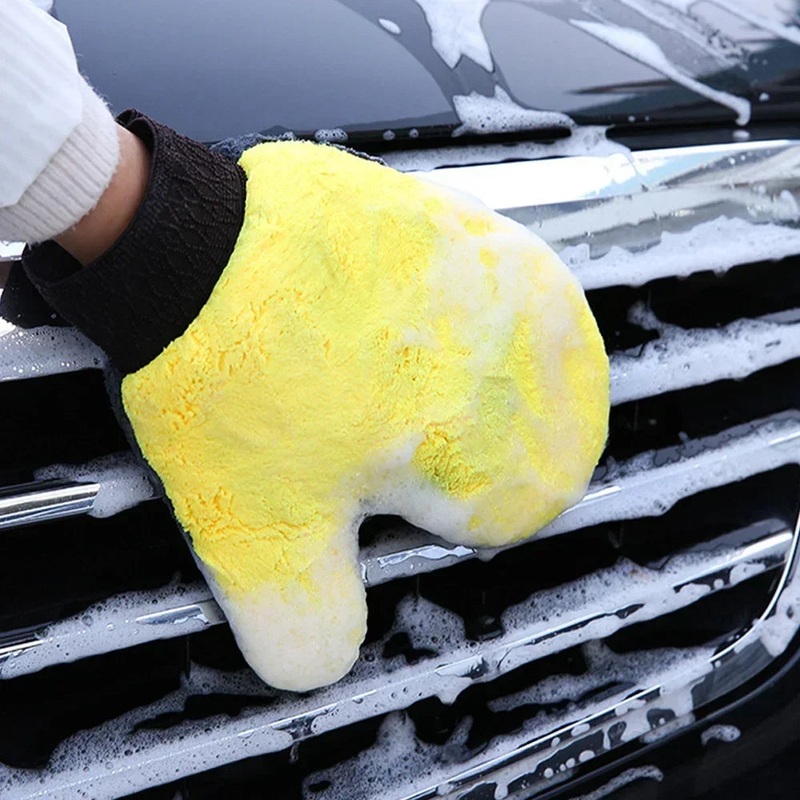 1PC Car Wash Gloves Double-sided Coral Fleece Thickened Super Absorbent Car Wiping Gloves for Motorcycle Car Household