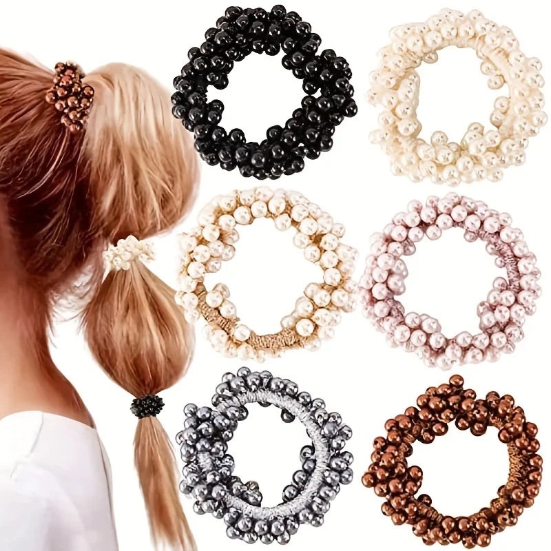 6PCS Pearl scrunchie elastic hair cord for women’s and girls’ hair accessories