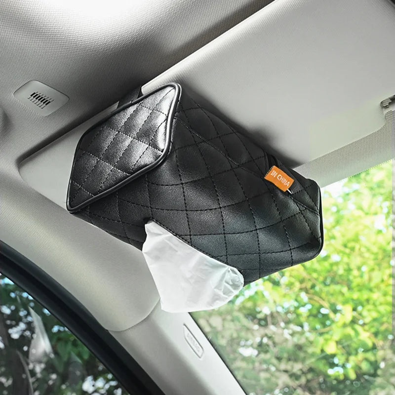 Solid Color Checkered Leather Wear-Resistant Tissue Box Car Seat Back Sunshade Hanging Tissue-Bag Buckle