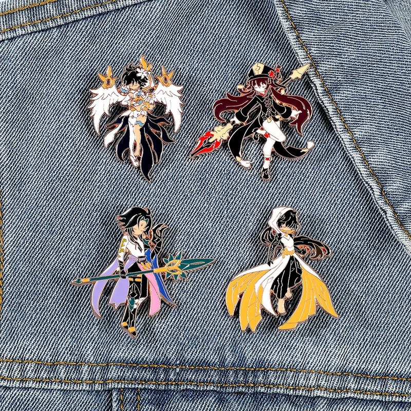 4 Pcs Genshin Impact Series Brooch Creative Walnut Mandrilla Enamel Pin Metal Paint Badge Backpack Clothing Accessories Wallet