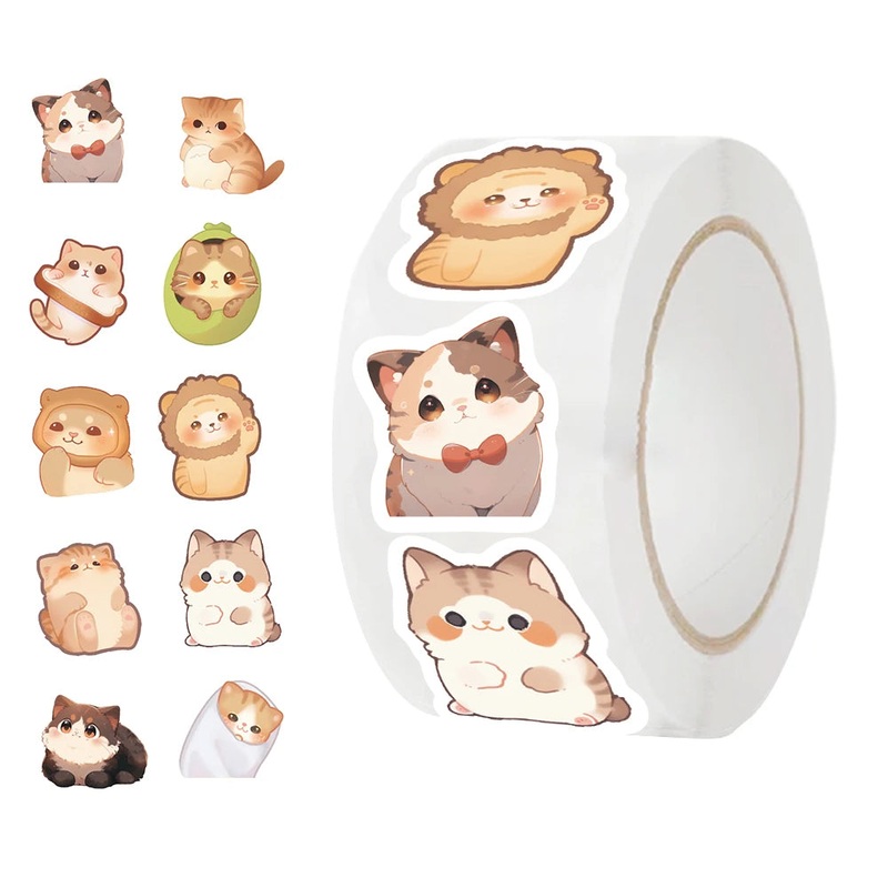 500Pcs/Roll Cartoon Cute Big Eye Cat Stickers for Notebook Helmet Scrapbook Journaling Encourage Children Sticker