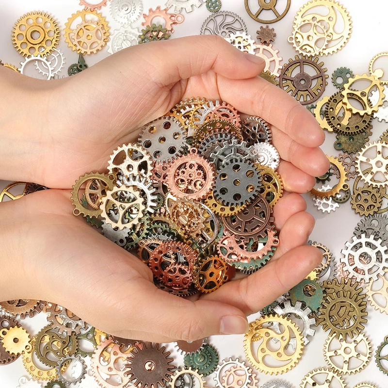 50g Mixed Steampunk Gears Cogs Charms Pendant DIY Crafts Jewelry Making