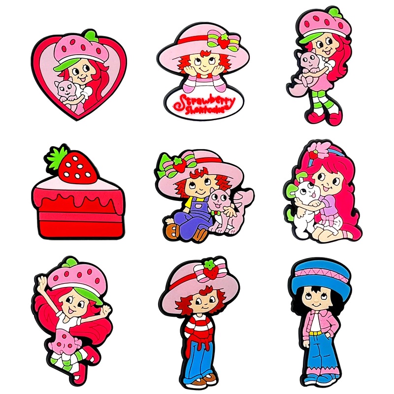 9pcs/set Cute Strawberry Girl Cartoon Series for Cartoon Shoe Charms Accessories DIY Decoration for Classic Clog Kids Gifts