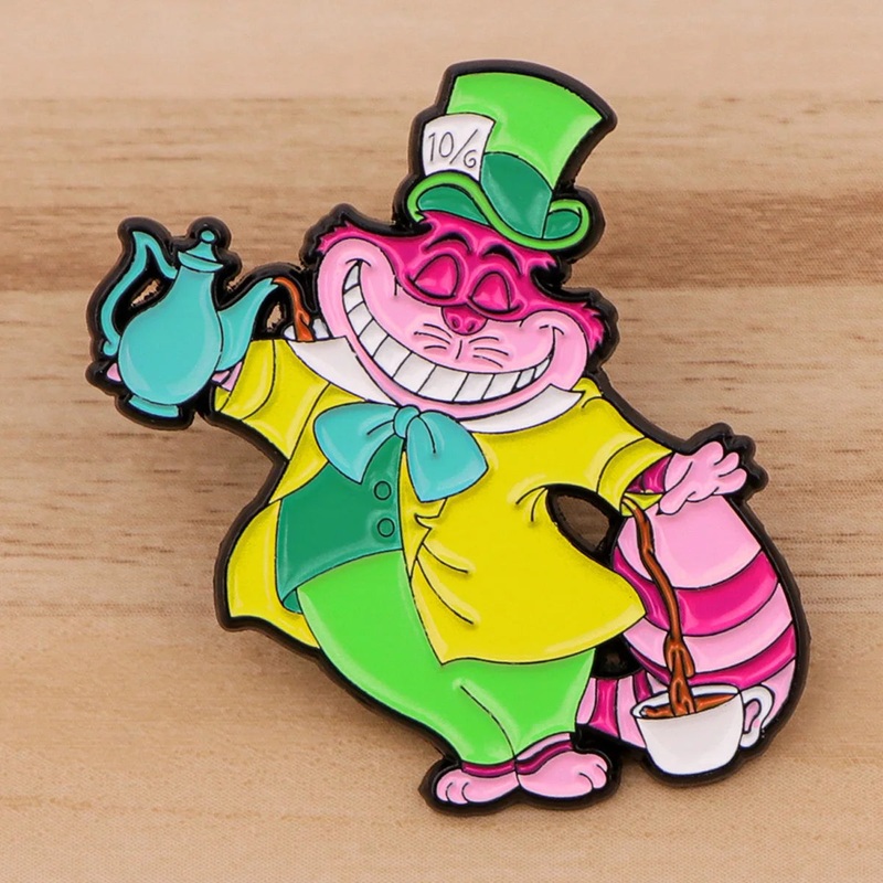 Cheshire Cat Enamel Pin Alice in Wonderland Brooch Pines Lapel Pins Badges on Backpack Clothing Accessories Fashion Jewelry Gift