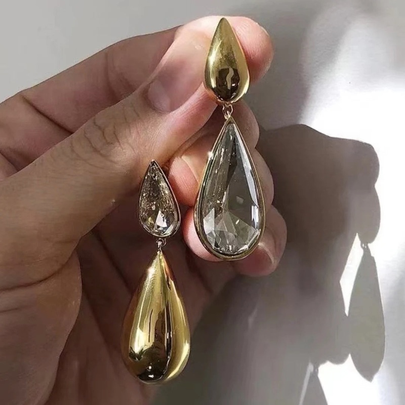 Water Drop Earrings Heavy Metal Water Drop Pendant Asymmetric Earrings Shiny Zircon Sexy Women’s Golden Jewelry Christmas Gift
