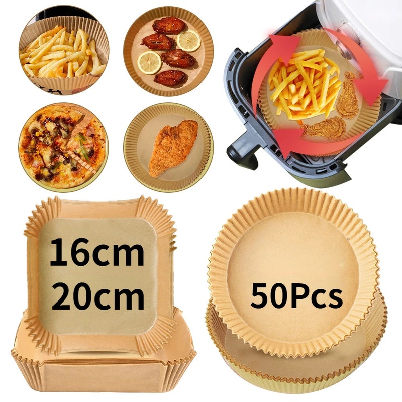 50Pcs Air Fryer Special Paper Oil-Absorbing Food Pad for Air Fryer Oil-proof Disposable Baking Paper AirFryer Accessories