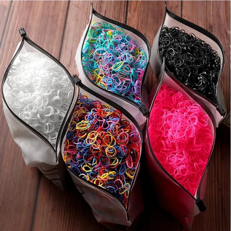 500/1000/2000pcs Girls Colourful Disposable Rubber Band Hair Ties Headband Children Ponytail Holder Bands Kids Hair Accessories