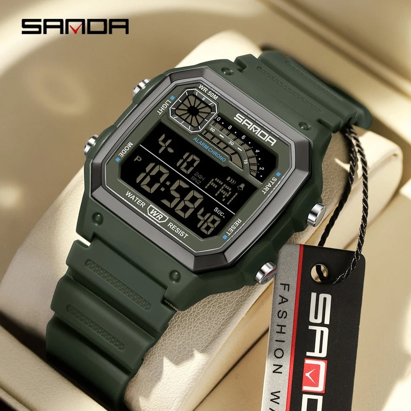 SANDA 6196 Electronic Night Glow Waterproof Watch Sports Men’s Lightweight Square Classic Fashion Electronic Rel  gio mulher