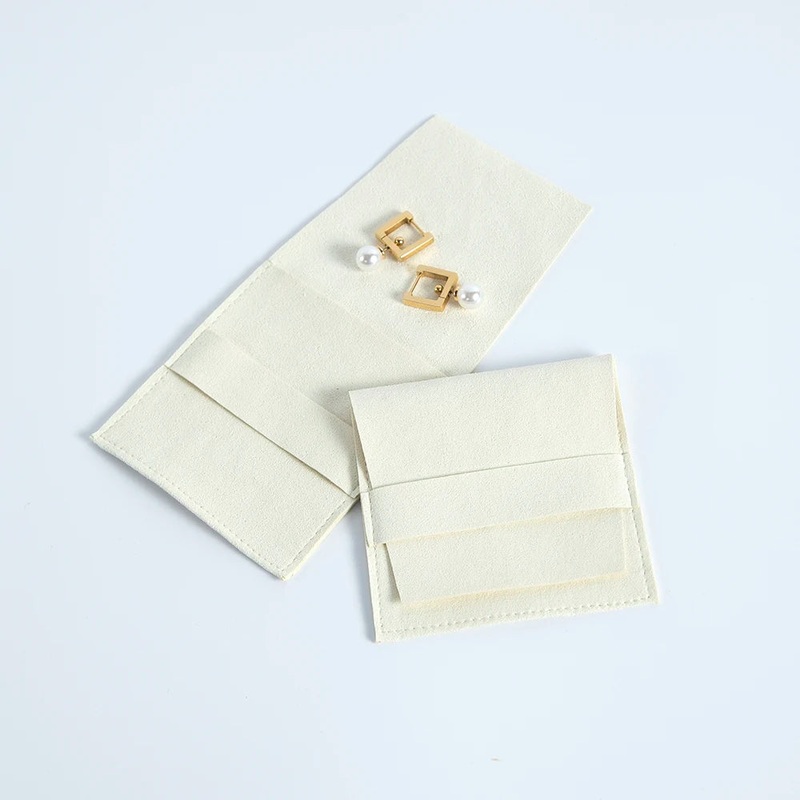 10-Pack Bulk Beige Suede Microfiber Jewelry Pouch Bag Small Size Envelope Jewellry Packaging Pouch For Necklace Bracelet Ring