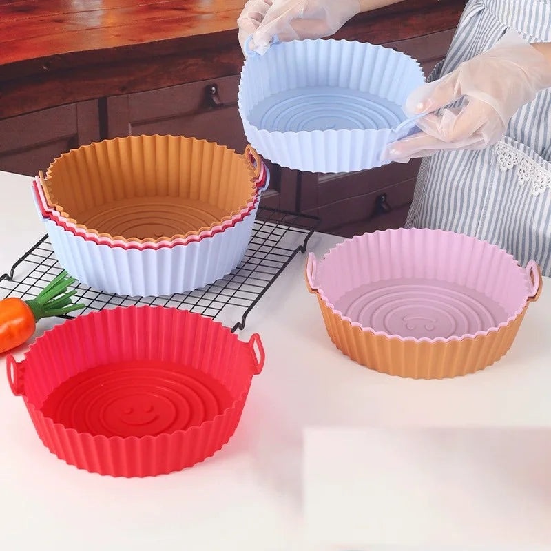 1PC Reusable Airfryer Pan Liner Accessories Silicone Air Fryers Oven Baking Tray Pizza Fried Chicken Airfryer Silicone Basket