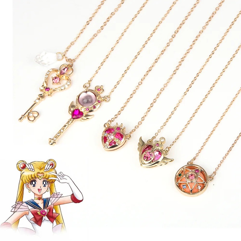 Anime Sailor Moon Necklace Love Wings Magic Stick Pendant Necklace Girl Jewelry Gift Cosplay Prop Choker